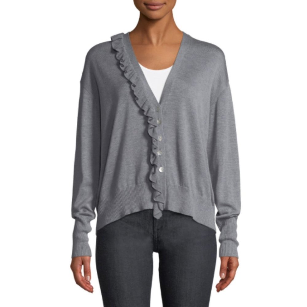Cinq A Sept Tous Les Jours Gaetana Silk Cashmere Ruffle Trim Cardigan Sweater